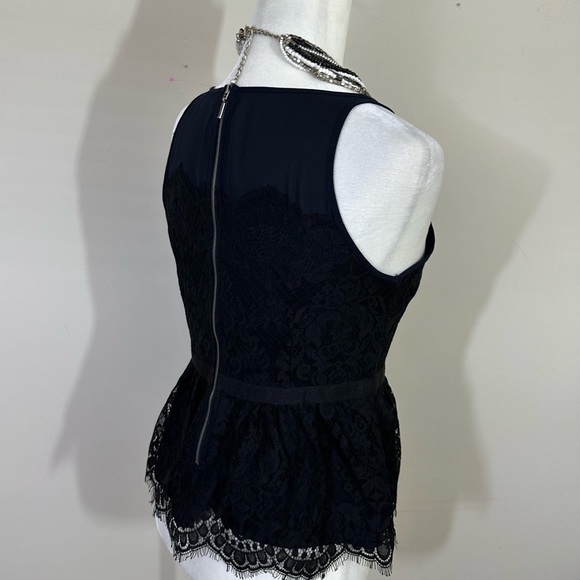 Loft sz  2P blouse, top in a deep navy with a black lace overlay stitched on top - Picture 6 of 13